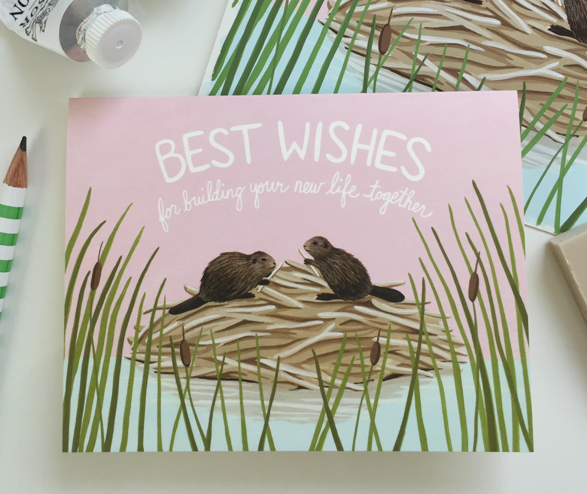 Best Wishes Beaver Wedding Card