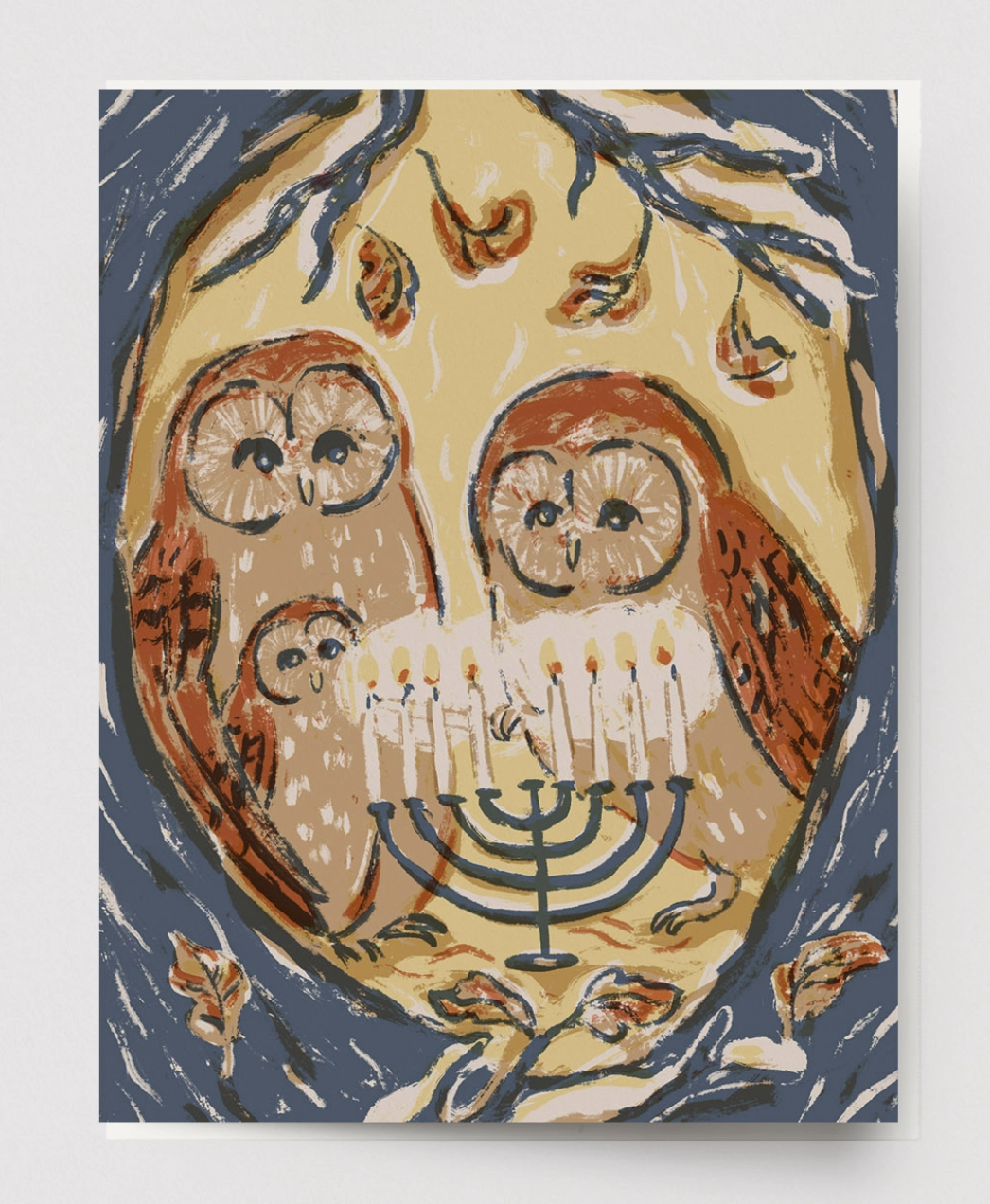 Hannukah Owl Family Greeting Card