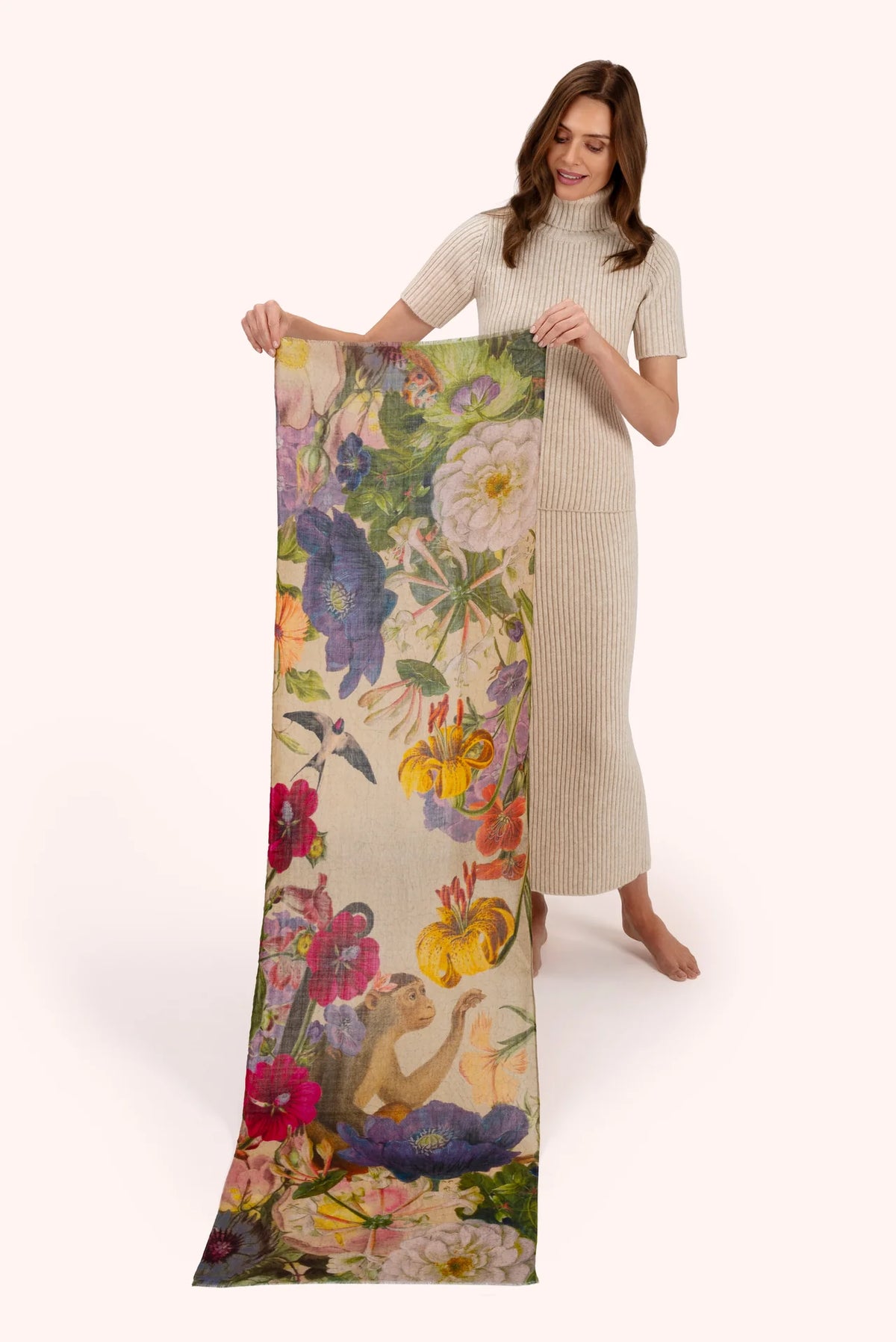 Autumn Posy Wool Wraparound in Cream Colour