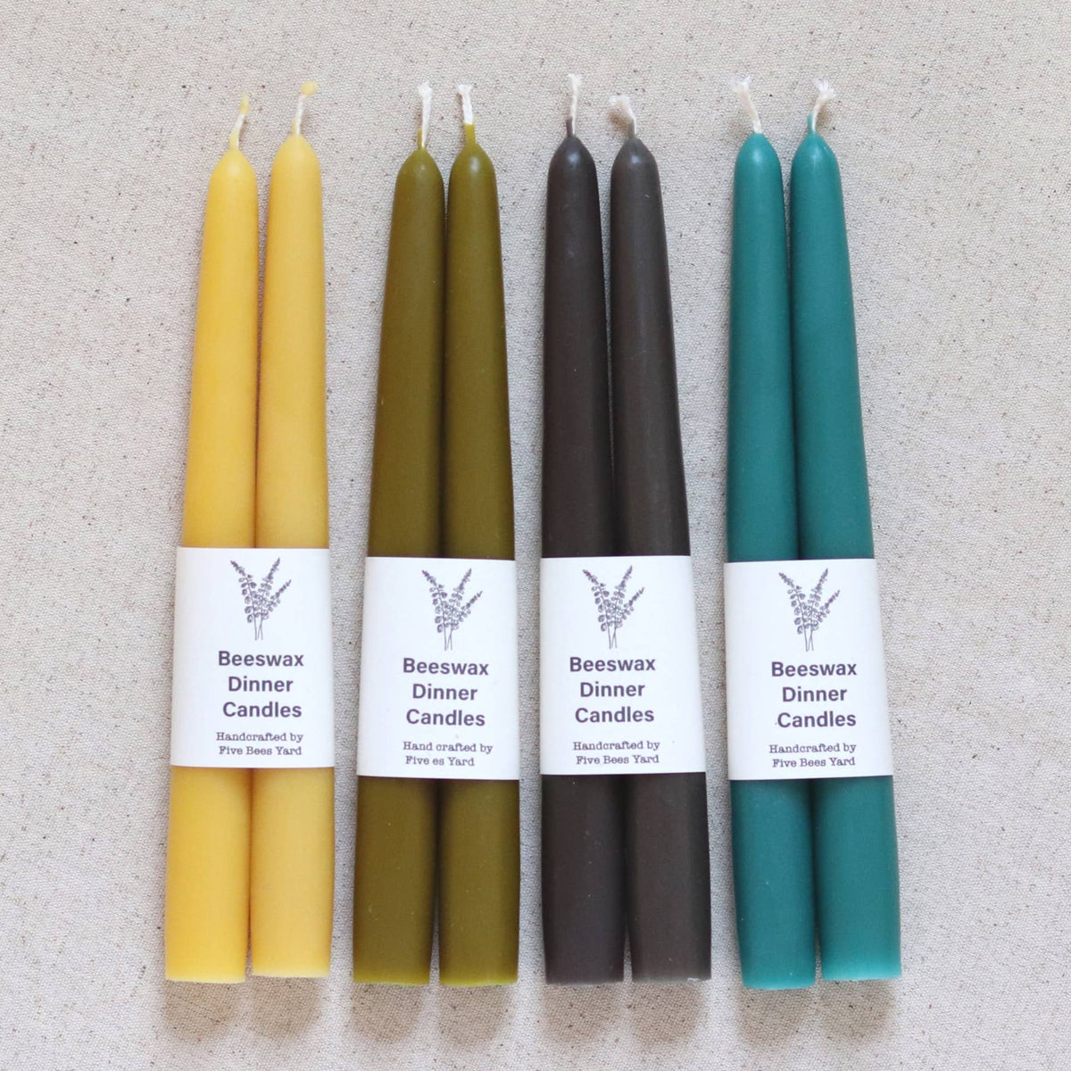 Five Bees Yard - Large Handmade Beeswax Dinner Candles | Taper | Non Dripping