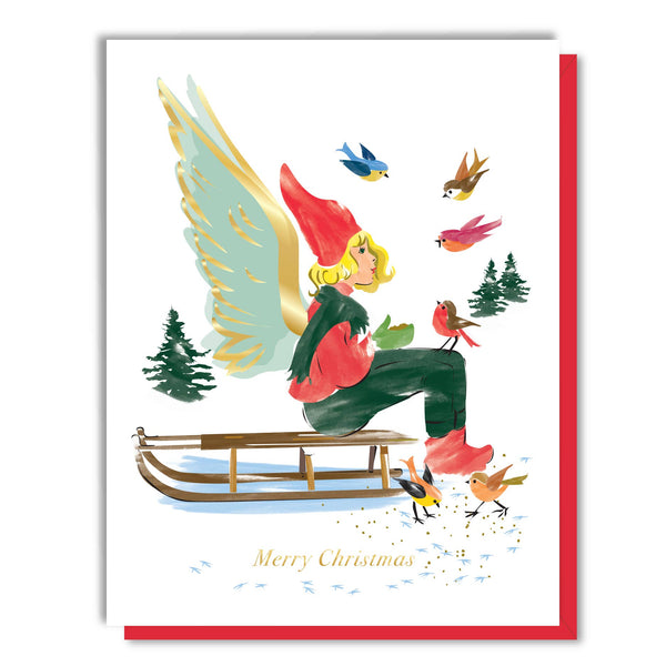 Driscoll Design - Sled Angel Christmas - Foil Card