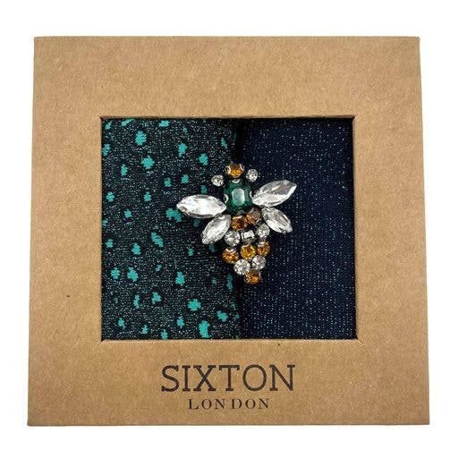 Cheetah Lux Turquoise and Midnight Tokyo Sock Box with Queen Bee Pin