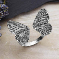 Sterling Silver Adjustable Dimensional Butterfly Wings Ring