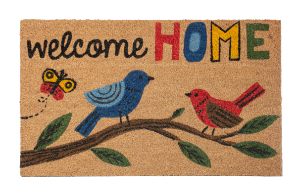 Welcome Home Birds on Branch Doormat