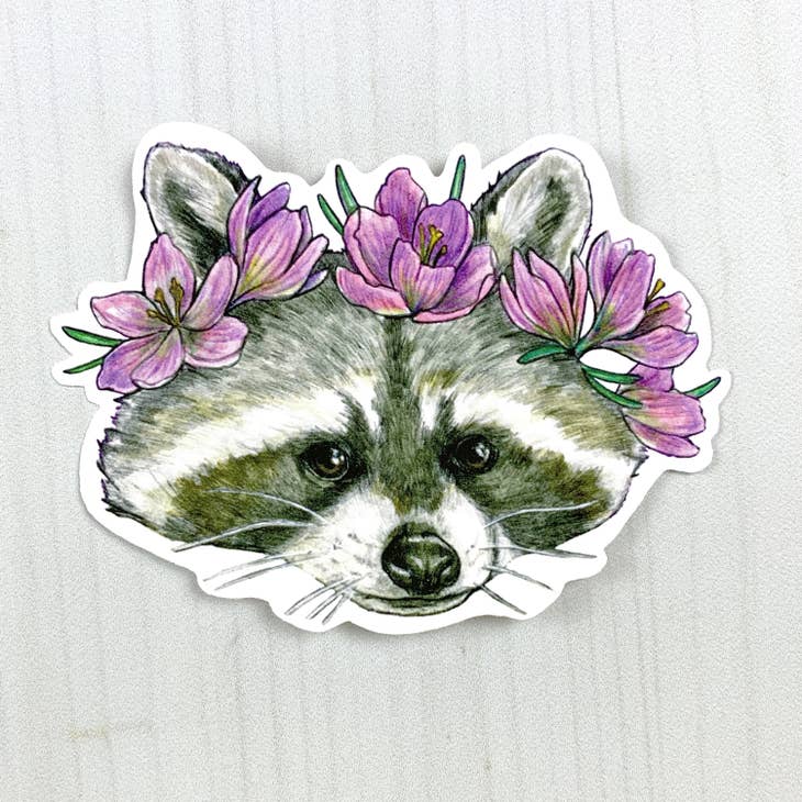 Raccoon with Floral Crown Vinyl Sticker