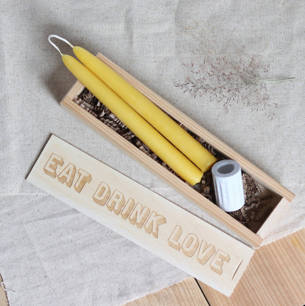 Five Bees Yard - Wooden box gift set | Dinner Candle Gift | Housewarming Gift