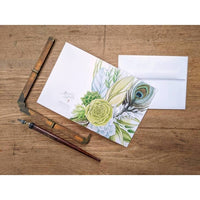 Peacock Feather and Leaves Notecard