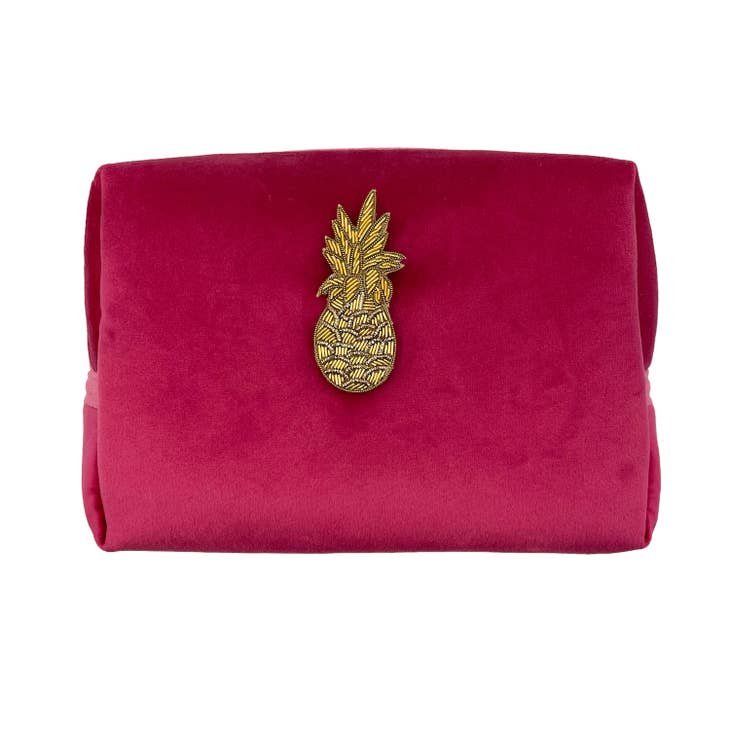 Bright Pink Make-up Bag and Pineapple Pin