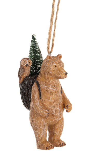 Faux Bear w/Owl in Basket Ornament