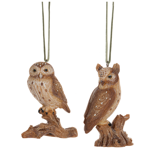 Faux Wood Owl Ornaments