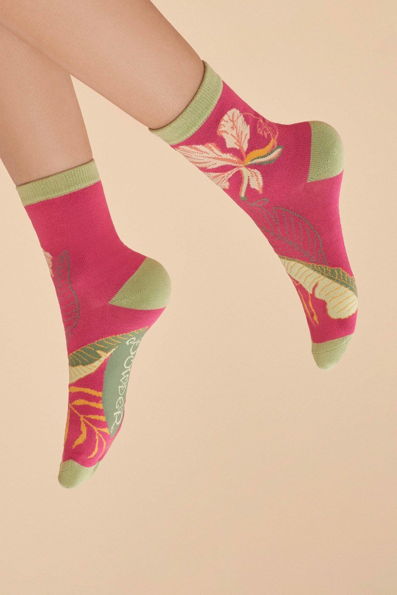 Ladies Ankle Socks - Delicate Tropical Rose