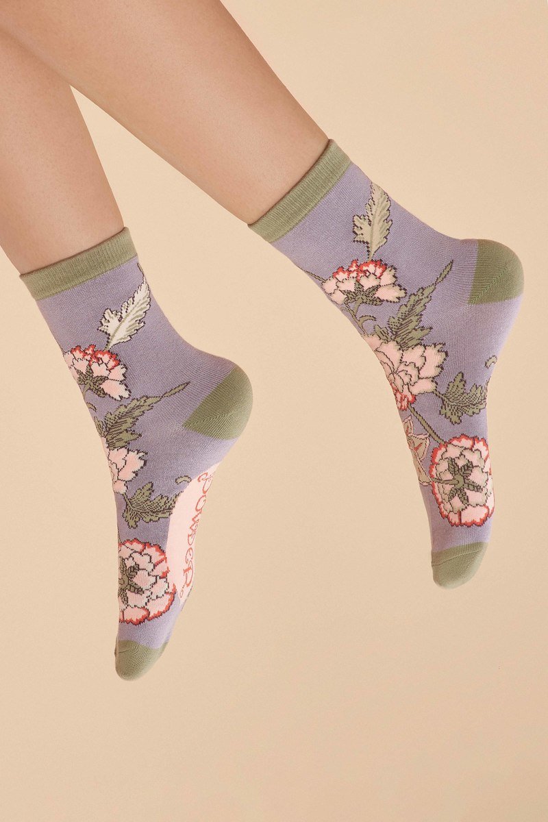 Ladies Ankle Socks - Lilac Paisley