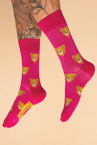 Powder UK Men's Charming Cheetah Socks - Raspberry