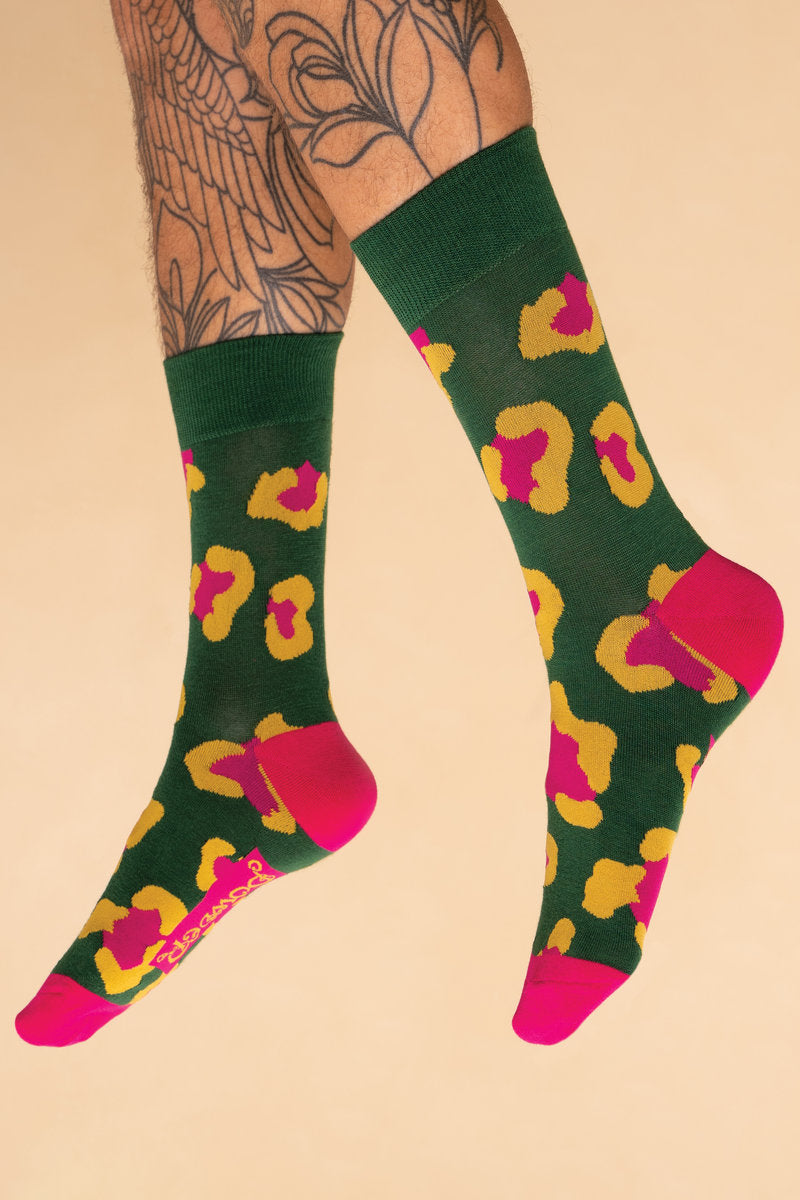 Powder UK - Men's Leopard Print Socks - Racing Green