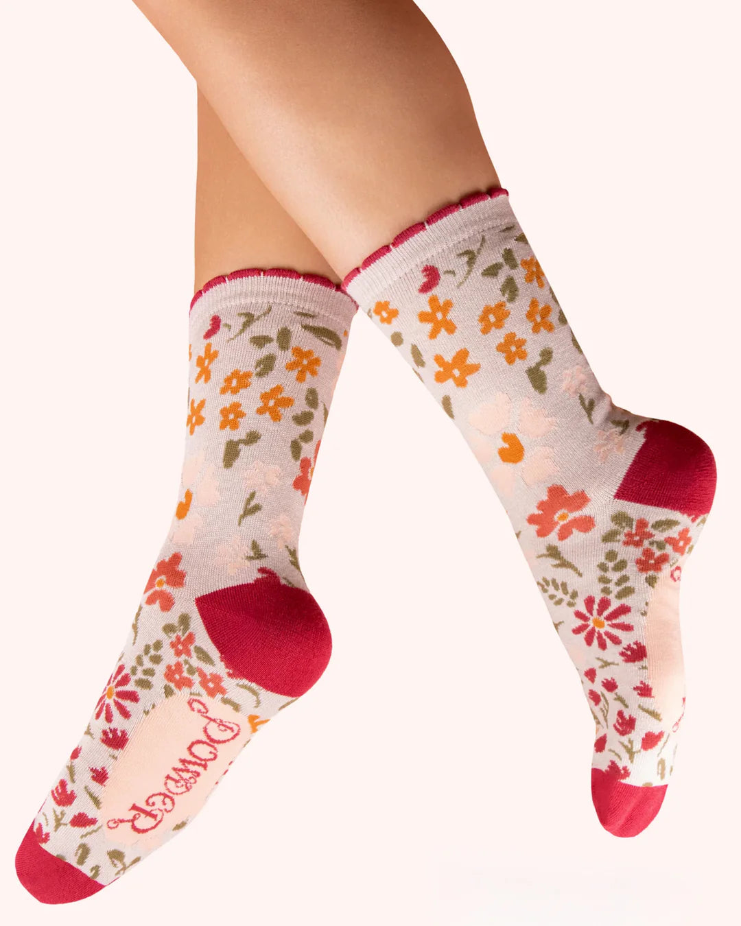 Powder UK Women's Socks - Flower Meadow in Cream