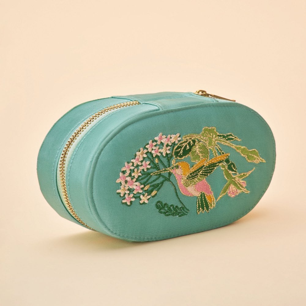 Oval Hummingbird Jewellery Box - Aqua