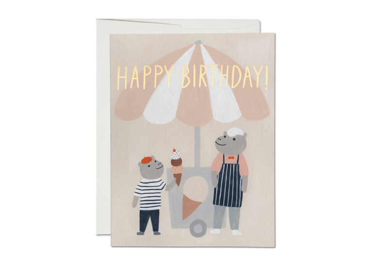 Birthday Card: Ice Cream Hippos