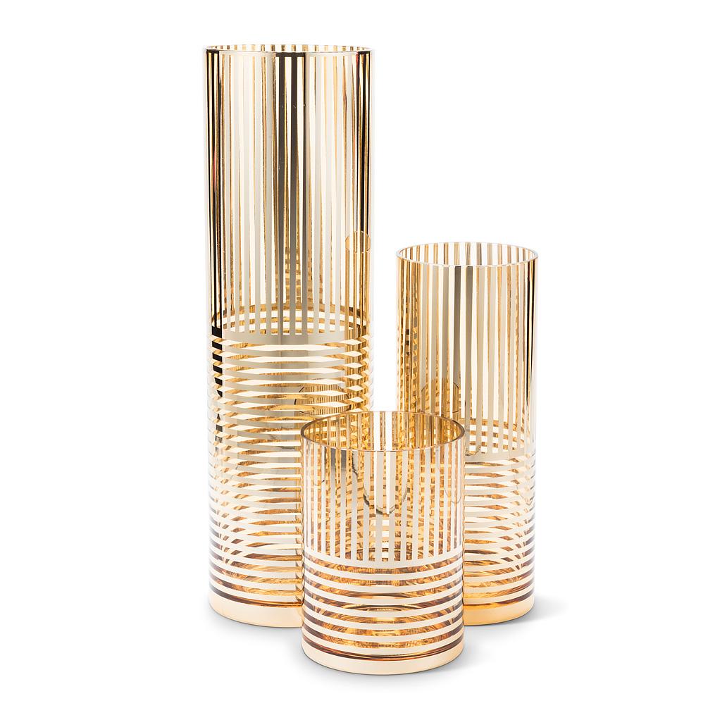 Tall Large Gold Striped Glass Vase