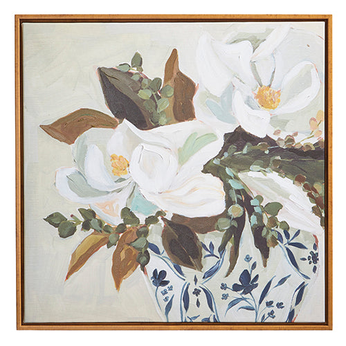 White Florals in Chinoiserie Vase Framed Canvas Print