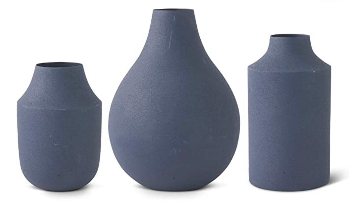 Navy Blue Matte Small Metal Vases
