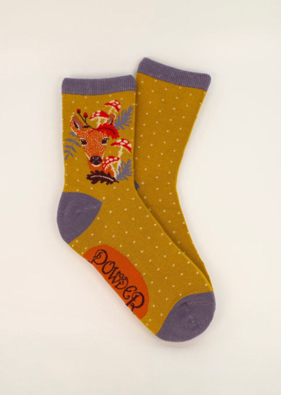 Doe with Toadstools Ankle Socks - Mustard