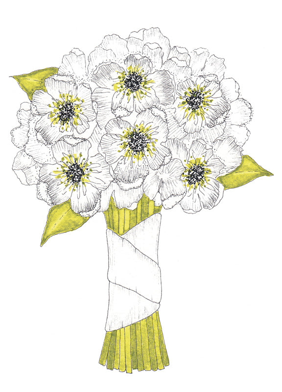 S.E. Hagarman Wedding Card- Bouquet of White Flowers