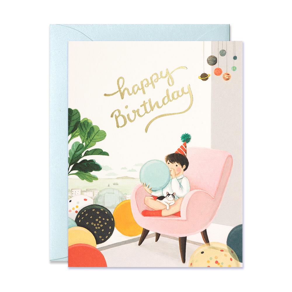 Birthday Card: Blowing Balloons