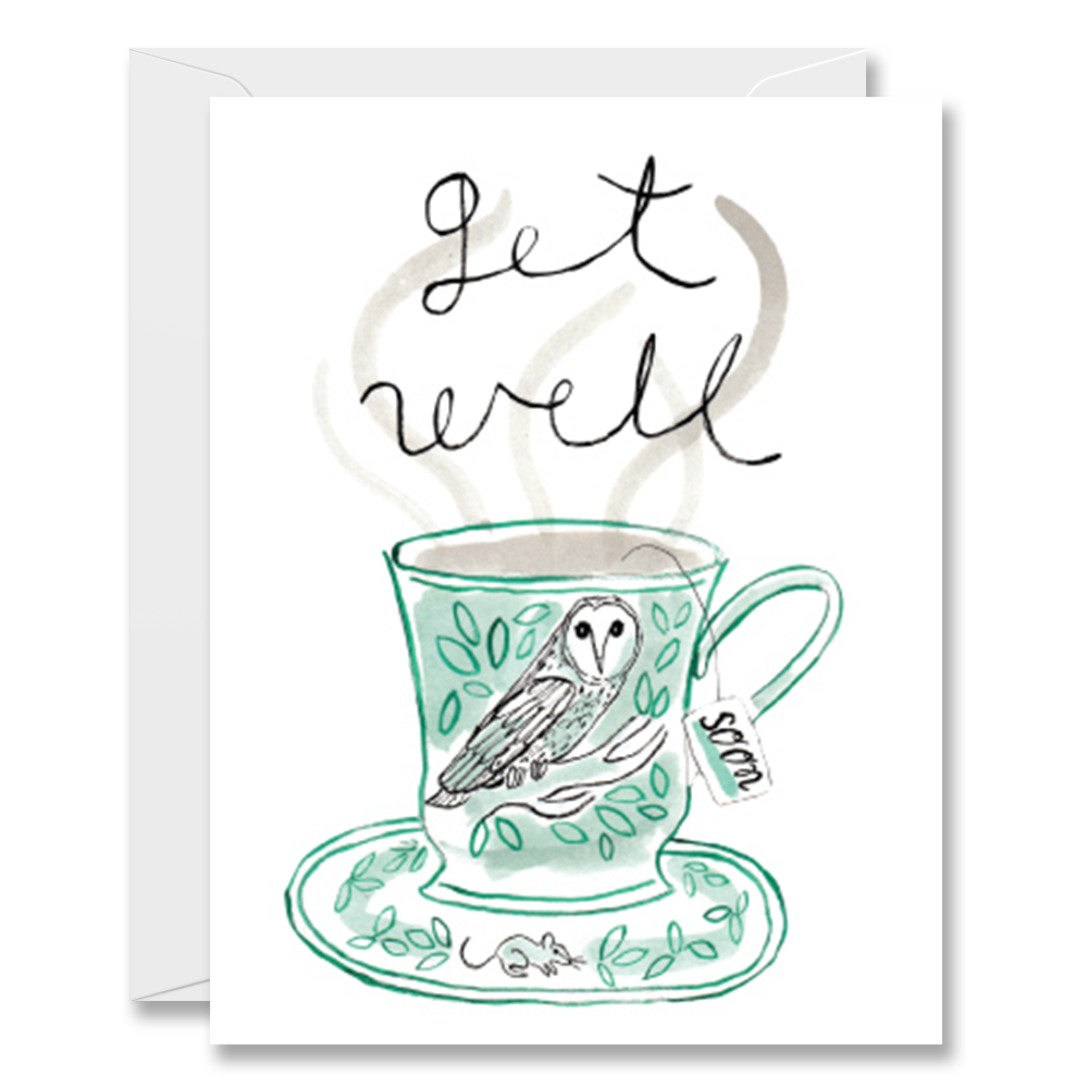 Get Well Card- Owl Teacup