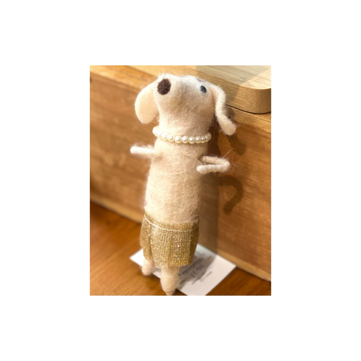 Felt Dog with Pearls and Gold Skirt