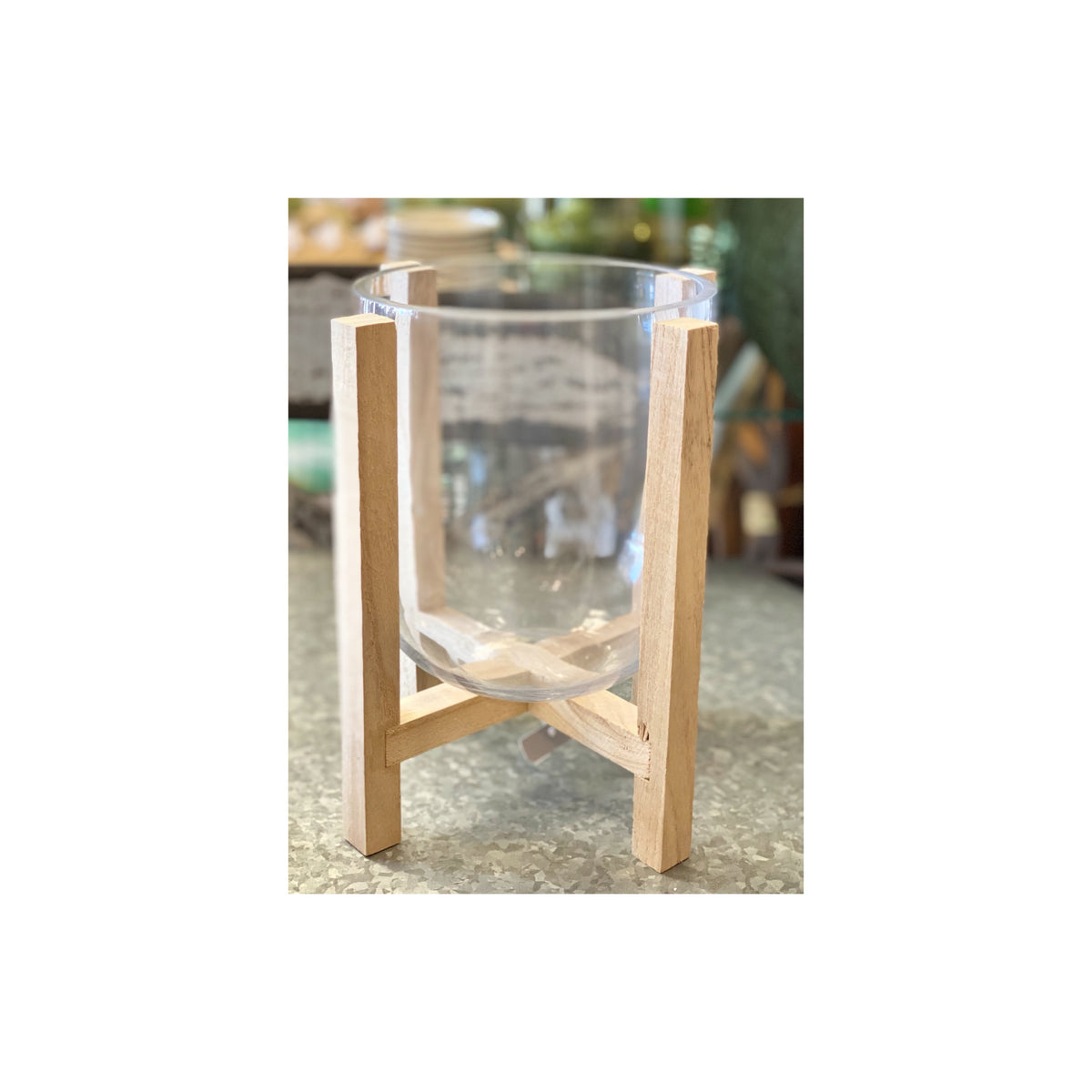 Clear Planter With Wooden Stand