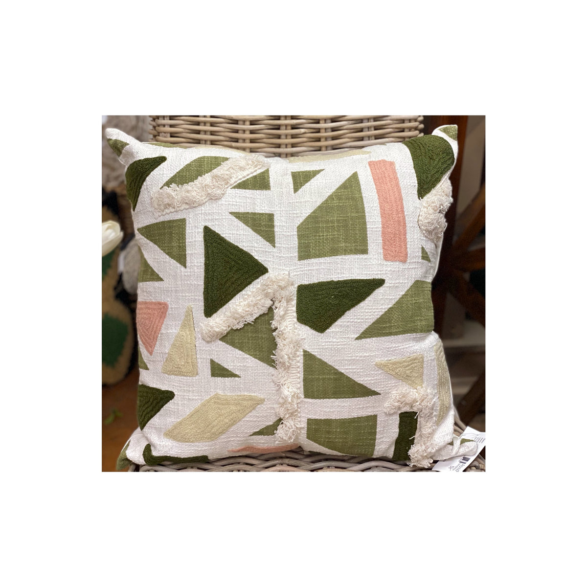 Geometric Green, Pink & Cream Pillow