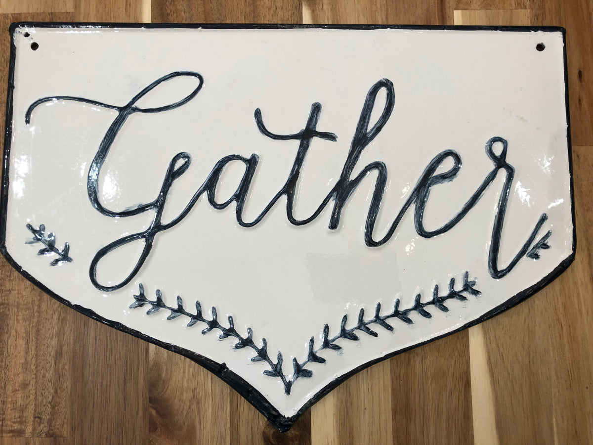Gather Blue and White Tin Sign