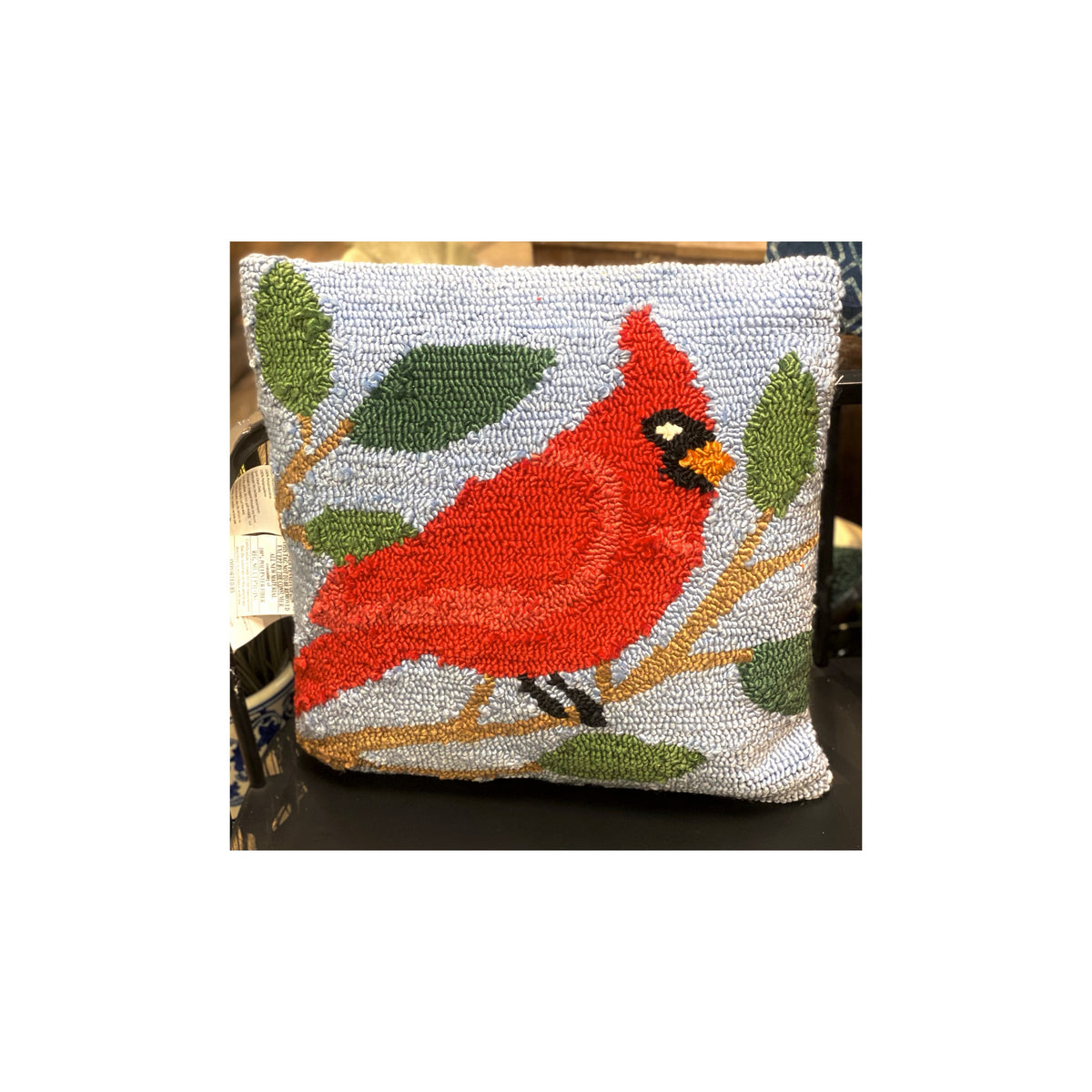 Cardinal Hooked Pillow 18x18"