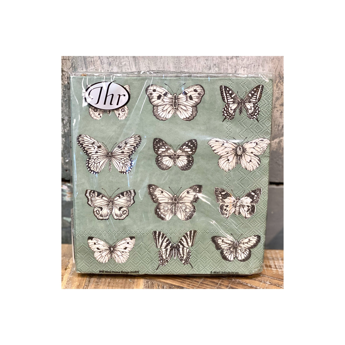 Napkins- Black & White Butterflies on a Green Background