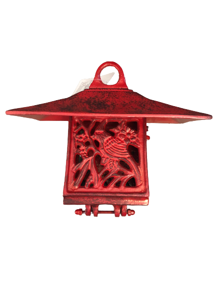 Red Cast Iron Suet Bird Feeder with Cardinal Design