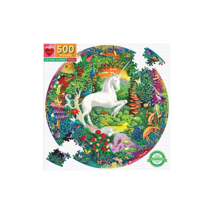 eeBoo 500 Piece Round Puzzle- Unicorn Garden