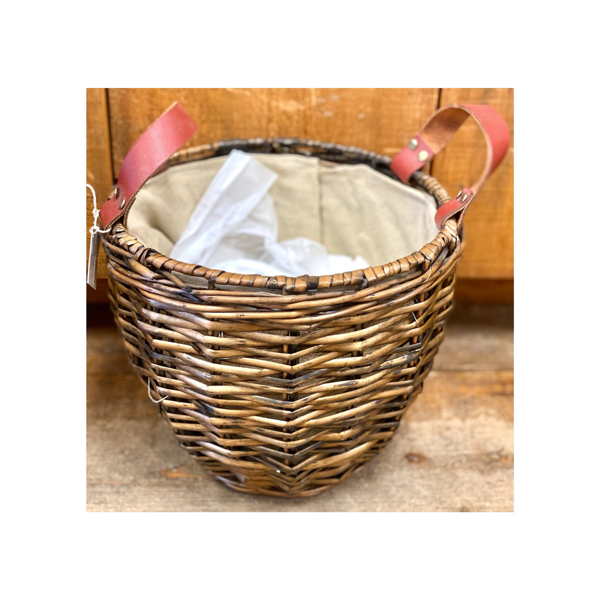 Large Rattan Basket With Leather Handles