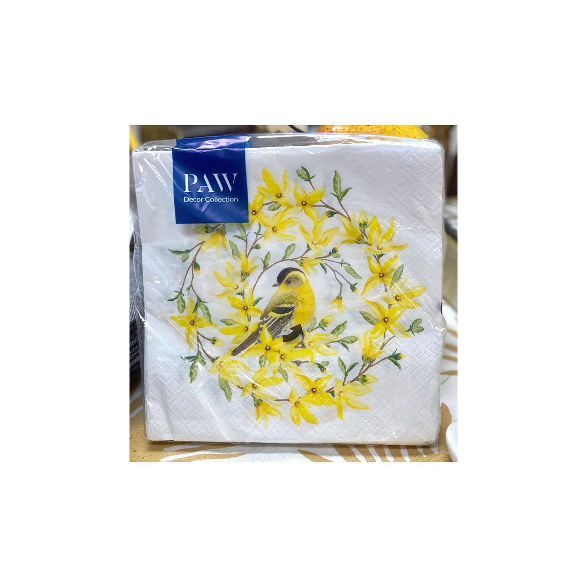 Lunch Napkins With Yellow Flowers & Bird
