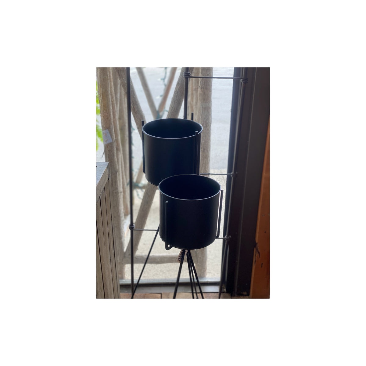 Small Black Metal Pot With Stand