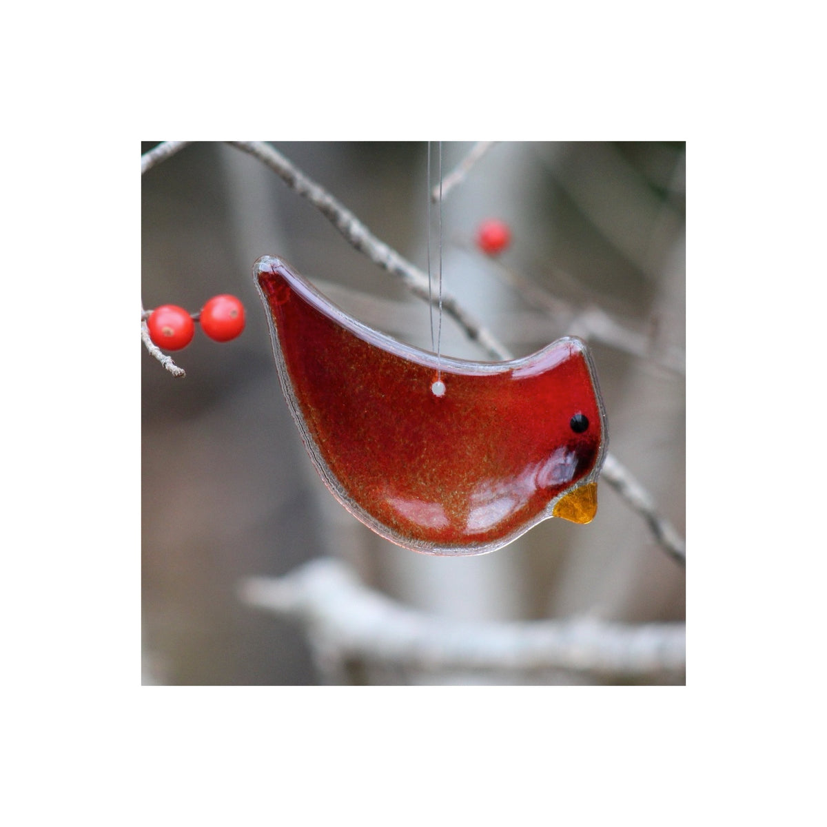 The Glass Bakery- Northern Cardinal Hanging Chick Ornament