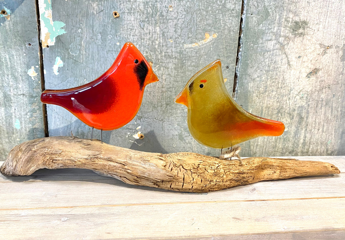 Glass Bird Ornament-Cardinal Pair on Perch