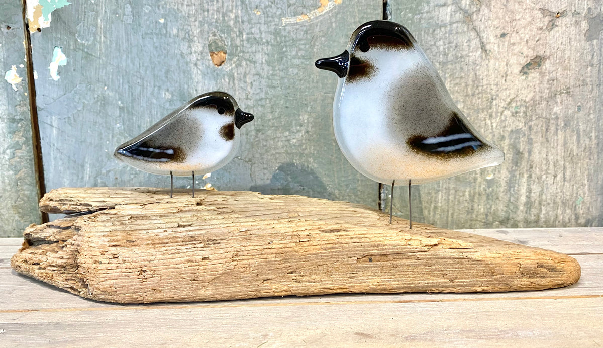 Glass Bird Ornament-Chickadee Pair on a Perch