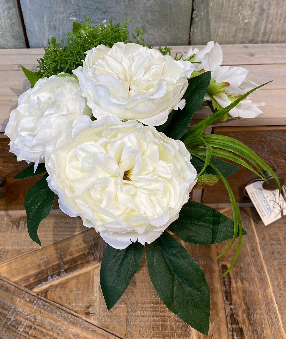 Bouquet of White Roses with Leaves