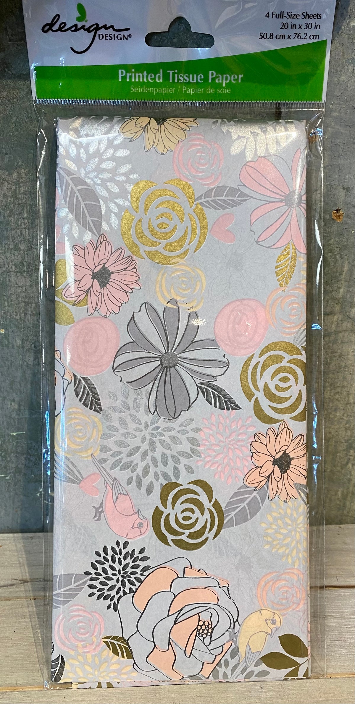 Printed Tissue Paper- Pink Floral and Birds