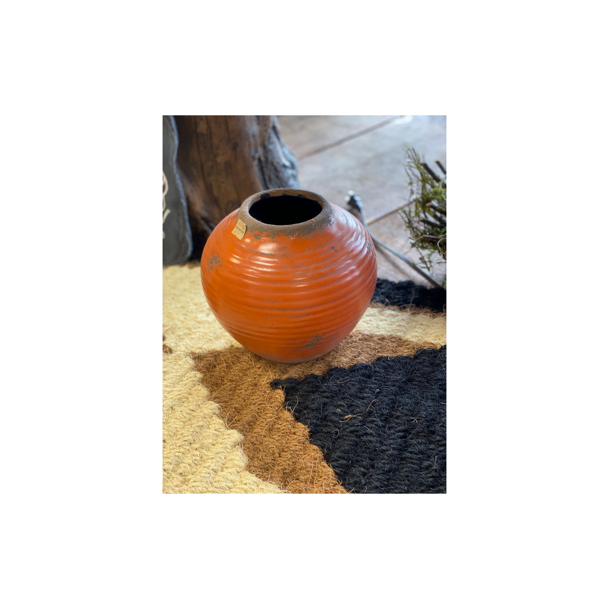 Round Orange Ceramic Vase