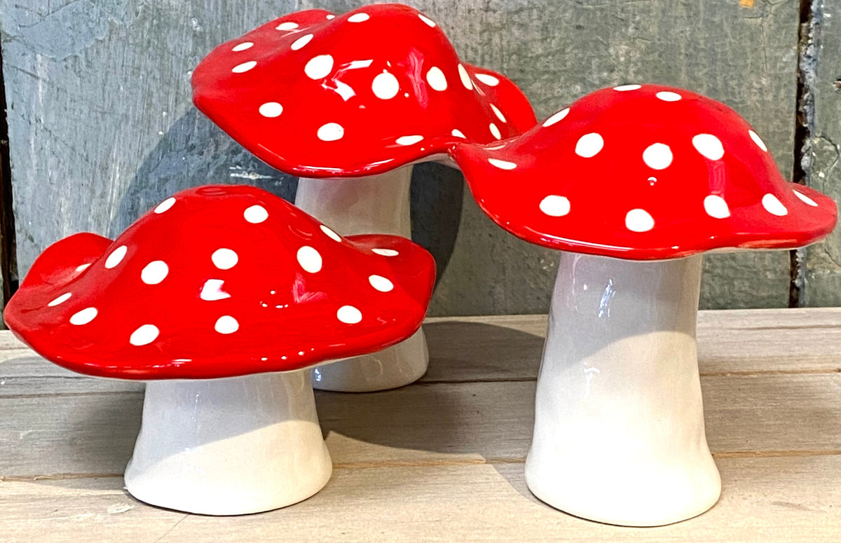 Ceramic Mushroom- Red & White Polka Dots