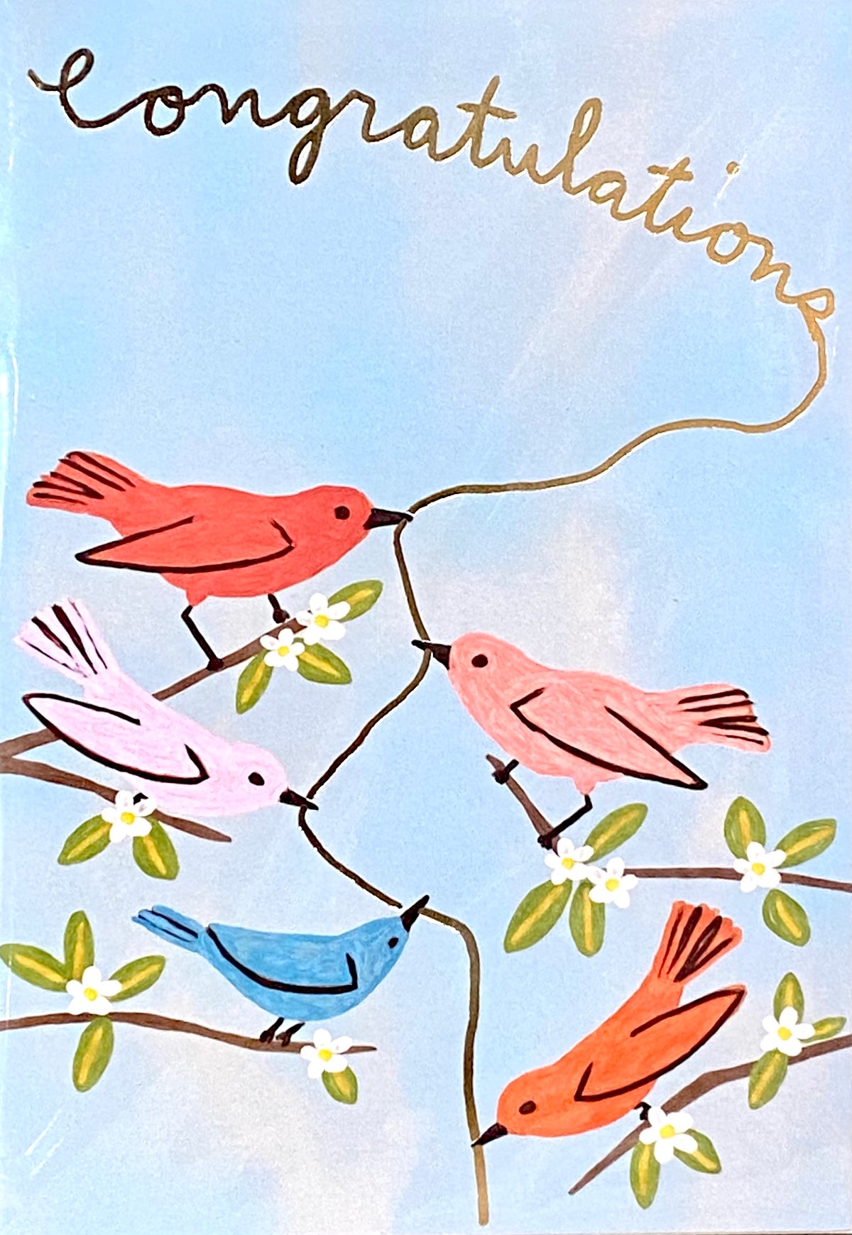 Congratulations Card- Birds Resting on Branches