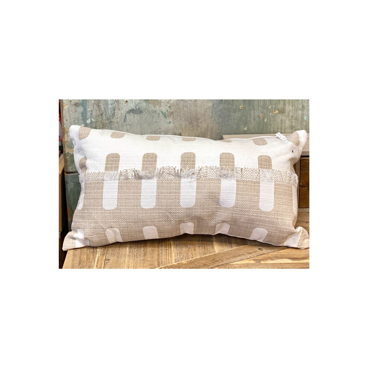 Pillow- Taupe & White With Fringe
