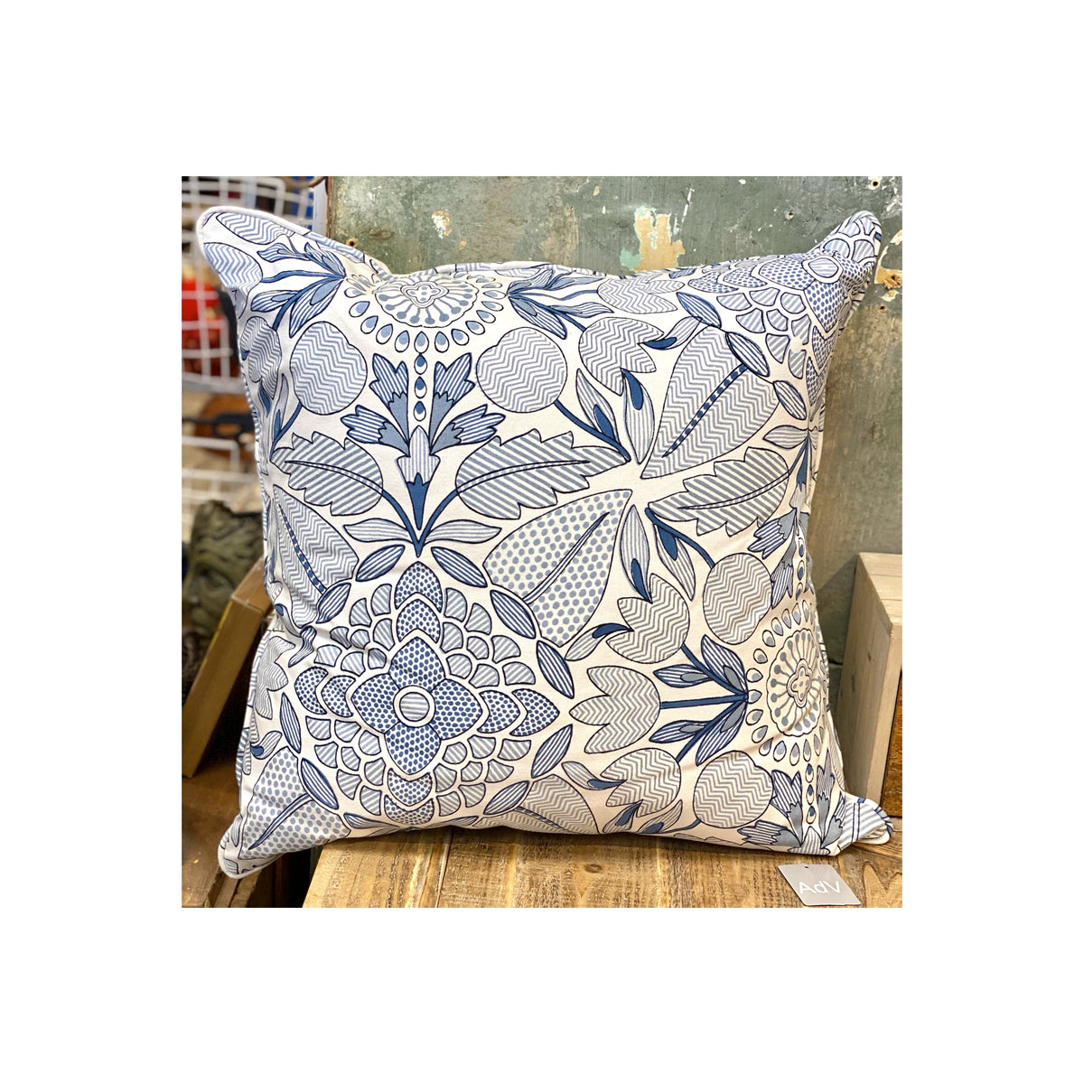 Pillow- Blue Stripes & Dots Pattern Floral