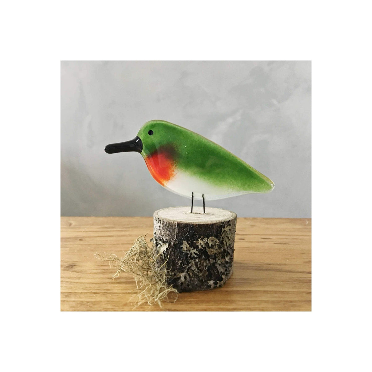 The Glass Bakery- Ruby Throated Hummingbird Chick With Perch
